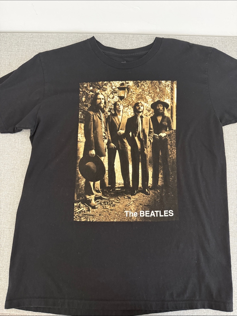 The Beatles Black Tee with Gold Sepia Band Photo